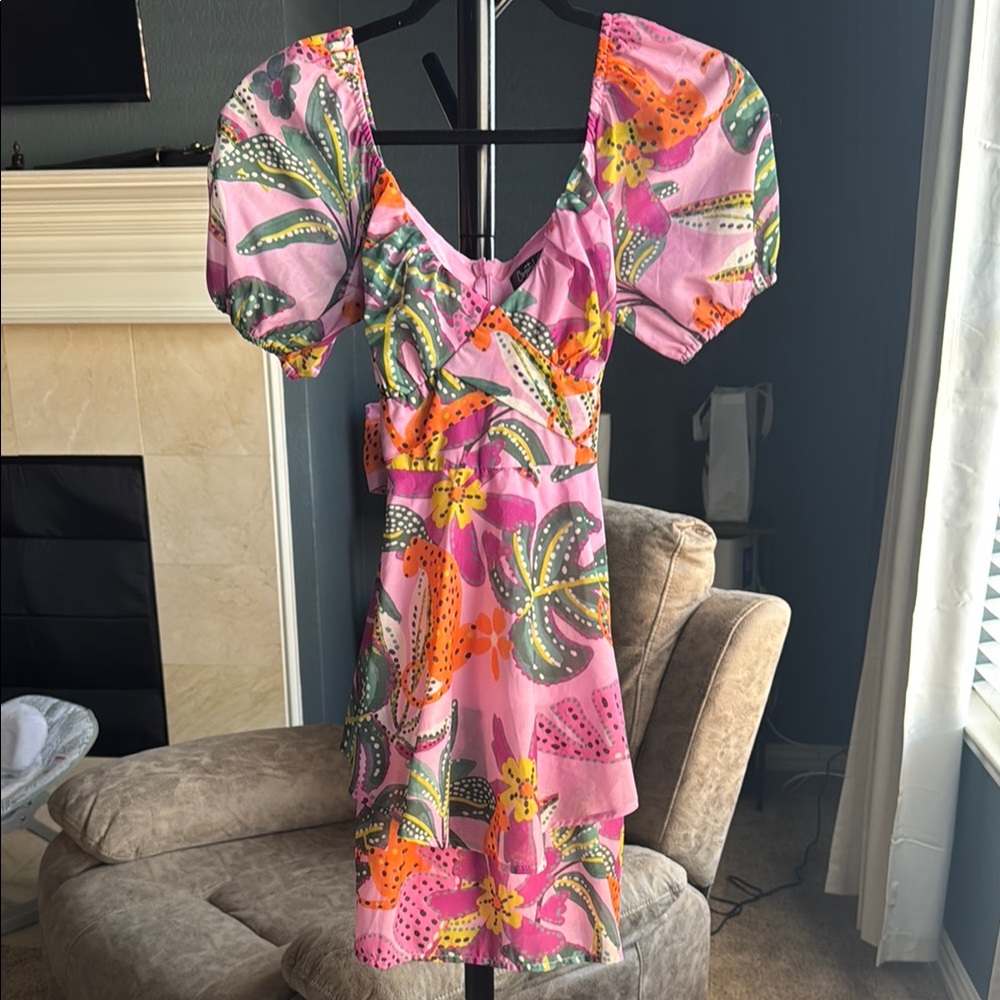 Pink and Orange Ruffled Wrap Mini Sundress